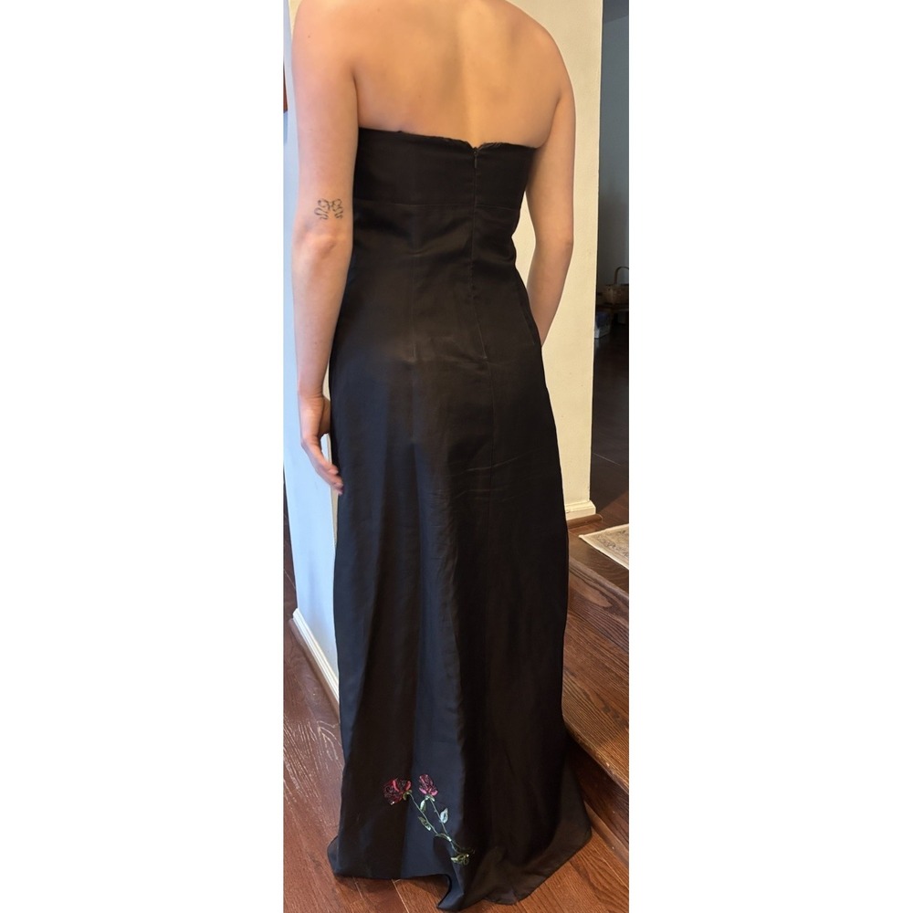 VTG NICOLE MILLER Black Strapless Maxi Dress Beaded Sequin Floral 6 Prom 90's - Picture 3 of 13